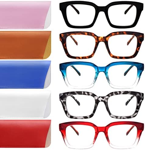 Класага ретро преголеми очила за читање за жени, дами за блокирање на сина светлина, компјутерски читатели на пролетната шарка квадратна