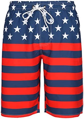 4-ти јули машко класично прилагодено истегнување кратко патриотско американско знаме печатено летни шорцеви на плажа со џебови