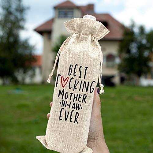 Најдобра свекрва Некогаш торба За вино – подарок за торба за вино за Мајката На Невестата, Мајката На Младоженецот - памучни ленени вреќи