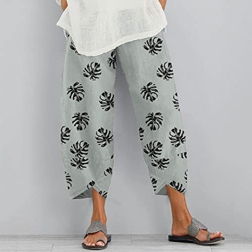 Grge beuu летни обични баги јога панталони со џебен харем џемпери за жени бохо памучни постелнини еластични капри панталони