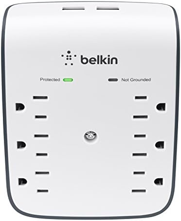 Заштитник на пренапони за напојување во Belkin Power - 6 наизменични места и тули за полнење - бел и 6 -излезен заштитник на USB на пренапони,