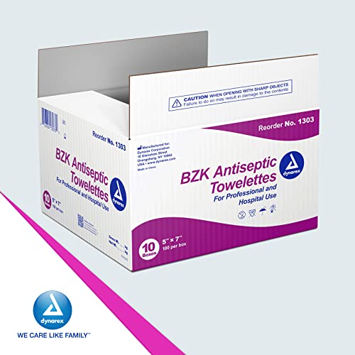 Антисептички крпи Dynarex BZK, влажни санитирачки крпи дизајнирани да ги заштитат ситните рани, 5 x 7, за еднократна употреба и индивидуално