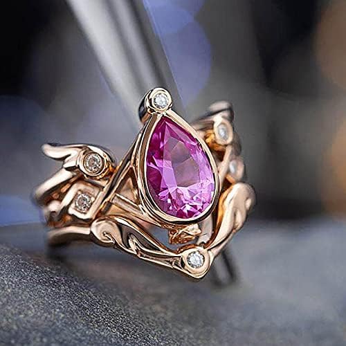 2023 Исклучителен капка во форма на дијамантски црвен циркон прстен за жени прстен за ангажман, чин почетен прстен