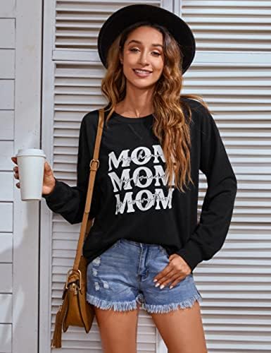 BMJL женски екипаж графички џемпери со долги ракави со преголеми мајки кошули пад на пулвер буква печати симпатични врвови