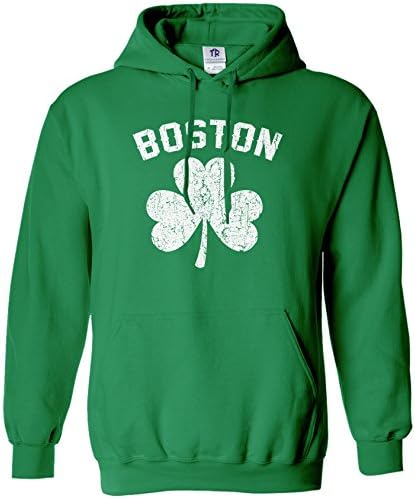 Threadrock Men's Green Green Boston Shamrock Hoodie Sweatshirt