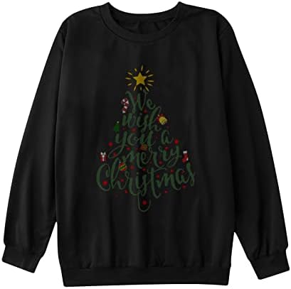 Божиќна кошула за совпаѓање за семејни долги ракави со кружен врат, Божиќно дрво печатено пулвер џемпер за жени жени мажи