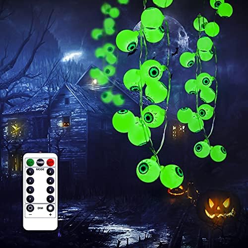 Субларни украси за Ноќта на вештерките Зелени светла со 30 LED светла за жици на очното јаболко, батерии управувани со Ноќта на вештерките