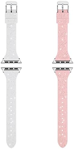 Вага Близнаци 2 пакет компатибилен со Apple Watch Band, Womens Sparkle Powder Soft Colution Silicone Sports Iwatch Band Strap