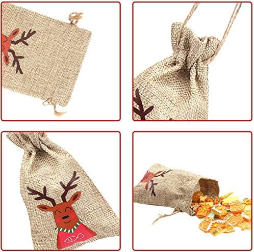 Локипа Божиќен јута Бурлап кеси, Божиќна ленена ленена подигнување Подарок за подароци за лекување на бонбони торба за Божиќни фаворити