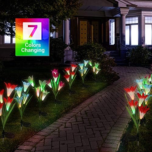 Brizlabs Соларни лилјани цветни светла, 6 пакувања 24 LED соларни соларни напојувани градинарски светла, водоотпорни мулти-бои кои