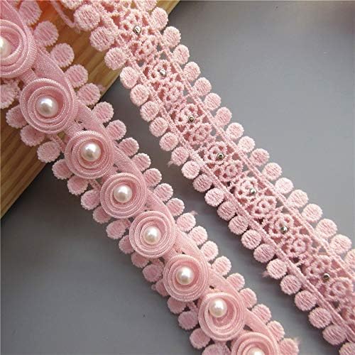 2 дворови розови бисерни розови цвеќиња везени чипка трим 2,5 см ширина 3Д гроздобер чипка лента ткаенина Апликација закрпи за крпење рачно изработени