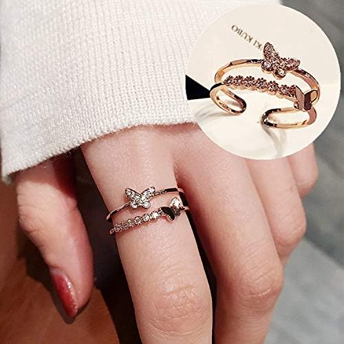 2023 Нов нов прстен за крилја на пеперутки, женски опашка прстен моден човек Отворање прилагодлив цирконски прстен Накит Темперамент