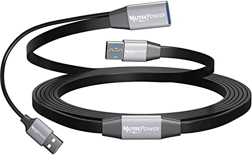 MutecPower Flat 6,5 стапки USB 3.0 машки до женски кабел Ултра тенок USB активен кабел за продолжување на повторувачот - црна 2М - компатибилен