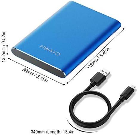 Преносен надворешен хард диск Hwwayo 160 GB, USB3.1 Gen 1 Type C Ultra Slim 2.5 '' HDD складирање компатибилен за компјутер, десктоп, лаптоп, Mac,