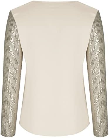 Спарки секвенци врвови за жени со блуза деловно работење со долги ракави Туника врвови Елегантна скромна блуза со кошула 2023