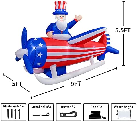 KOOY 9FT 4th of July Inflatables Outdoor Decorations,Inflatable Uncle Sam Lights,Fourth of july Blow Up Yard Decorations,Patriotic