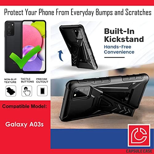 Капсула Случај Компатибилен За Samsung Galaxy A03s [Воено Одделение Отпорен На Удари Тешки Kickstand Појас Клип Футрола Црна] Мајмун Банана