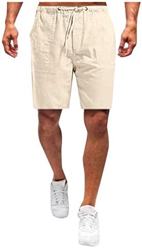 Машка машка памучна постелнина шорцеви летни еластични џогир на половината за одење шорцеви Хавајски лабави случајни шорцеви на