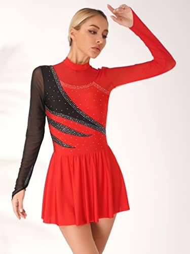 Лирски фустани со феешу, фигура на уметничко лизгање за жени Rhinestone Dance Leotards Ballet Majorette Dance Uniforms