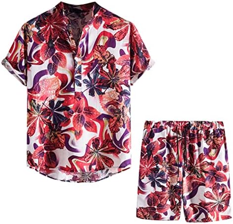 Машка хавајска кошула одговара на секојдневно копче надолу по цветни печатење со кратки ракави за кратки ракави, блуза за пулвер и шорцеви