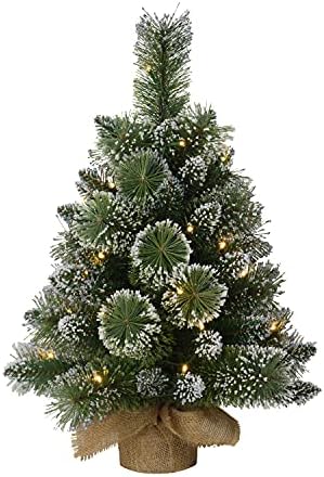 Puleo International Pre-Lit 2 'Табела Врвна вештачка новогодишна елка со 35 светла во тен кесичка, зелена