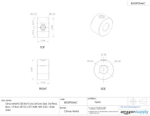 Clax Metal NC-025 јака на вратилото, поставете го стилот на завртки, едно парче, најлон, 1/4 Bore, 5/8 OD, 0,375 ширина, со 10-32