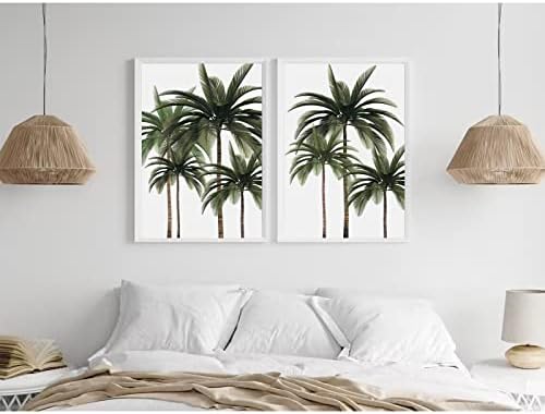 Палма wallидна уметност декор сет од 2 палма слика сликарство Тропска wallидна уметност палма за печатење на палма, бохо крајбрежно