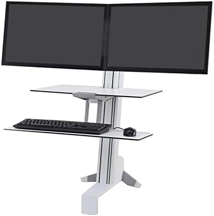 Ergotron-WorkFit-S двоен монитор Конвертор на стоење на бирото, работна станица за седишта за таблети-со работна површина, бело