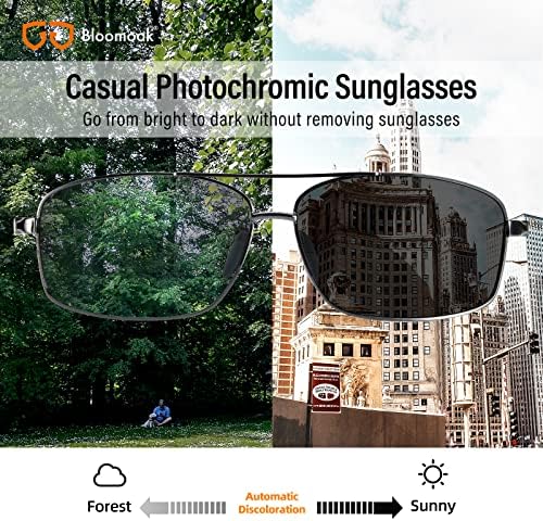 Блумоак Поларизирани фотохромни очила за сонце за мажи со рамка Ал-МГ- УВ Заштитени Транзициски очила за сонце за возење на риболов на отворено