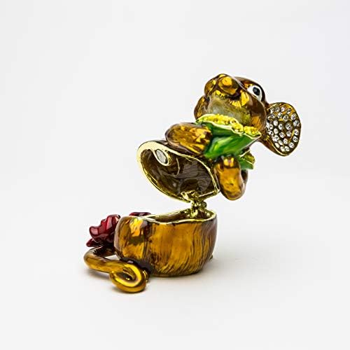 Кутија за ситници на глувчето Керен Копал Браун, украсена со кристали за складирање на накит, рачно обоена идеја за подароци
