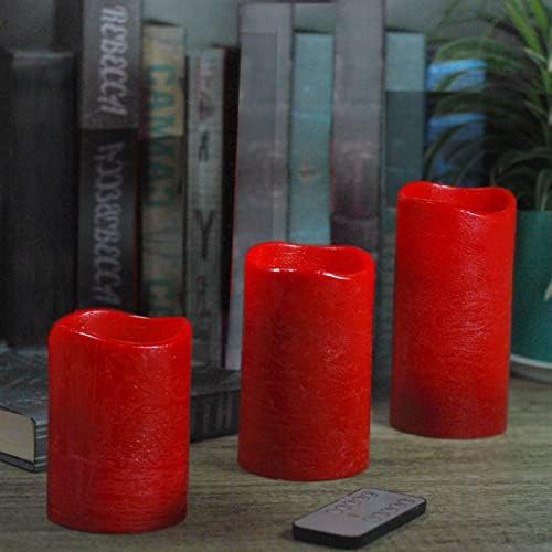 M Mirrowing Crange Red Stiller Candles, Real Wax Flamless Candles со далечински и тајмер, LED треперење на батерии управувани со запалени свеќи