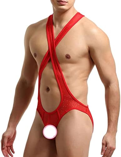 Машка мрежа Jockstrap Leotard долна облека Едно парче борење сингл каросерија за калориска поддржувач на атлетска поддржувач