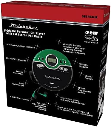 Studebaker гроздобер зелен ретро преносен личен ЦД плеер ЦД/MP3/WMA | FM Radio LCD Display Bass Bass Bass 60-секунда анти-прескокнување