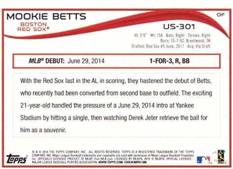 2014 Топс Ажурирање Бејзбол САД-301 Муки Бетс Дебитант Дебитантска Картичка