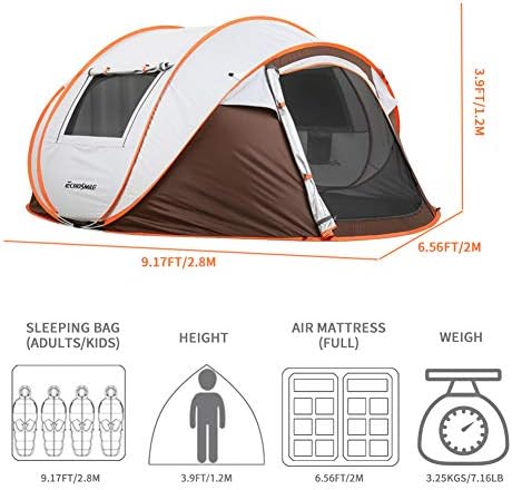 Инстант шатор за кампување „Ехосмил“, 2/4/6/10 Лице се појави шатор, шатор за купола отпорна на вода, лесно поставување за пешачење во кампување