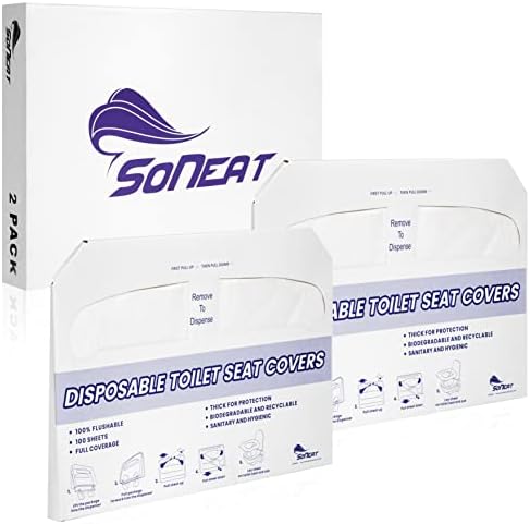 Soneat полукратно покритие на седиштето на тоалетот и сет на пластични диспензери за ABS - 200 CT XL Flushable Shapable Seat Seat Cover Pack за комерцијални и додатоци за патувања, 2 пакувања,