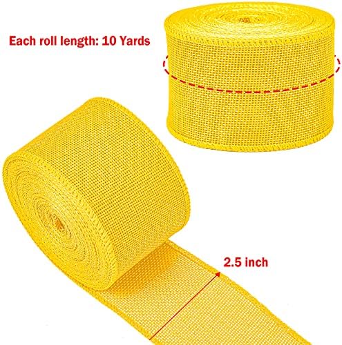 Biobrown Yellow Burlap Wired Ribbon - 2-1/2 инчи x 10 јарди - жичен раб лента за голем лак, венец, декорација на дрво, декорација