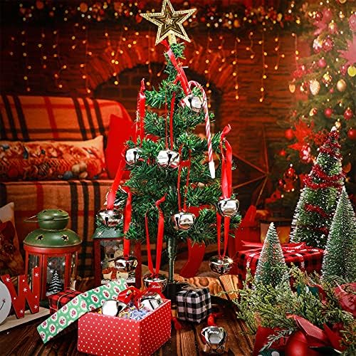 12 парчиња 1,5 инчи Божиќна украс за украси на bellвонче со црвена лента верувајте радоста loveубов весела вера метална bellвона елка што виси