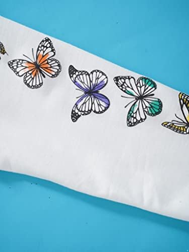 Runhomal Девојки девојки Пеперутка печати џемпер со долги ракави со качулка, врвови за култури, патеки