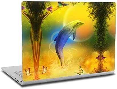 Дизајн на глава на глава официјално лиценциран Симон Гаттерве Шарен делфин делфини Винил налепница на кожата Декларална покривка компатибилен со Microsoft Surface Book 2