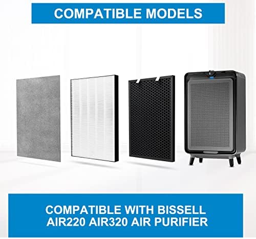 2 комплети Air220 Air320 Замена на филтерот Компатибилен со Bissell Air320 Air220 2609a, вклучете 2678 TRUE HEPA филтер, пред филтер, 2677