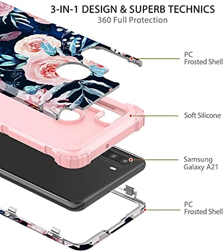 Хекодонк За Случајот Samsung Galaxy A21, Тешка Заштита Отпорна На Удари Тврда Пластика+Силиконска Гумена Хибридна Заштитна Кутија За Samsung Galaxy A21 Темносина
