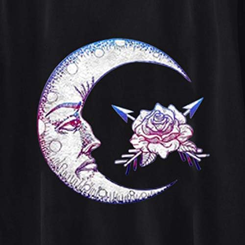 Преголеми графички кошули за жени Сонце и месечина околу вратот со кратки ракави на врвот лабава летна блуза тинејџерска девојка ти