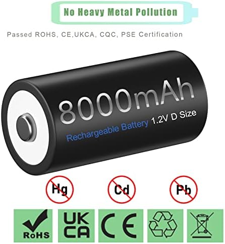 Palowextra Премиум Батерија За Полнење D, 6 Пакети Со Висок Капацитет 8000mAh 1.2 v Nimh D Големина Батерии