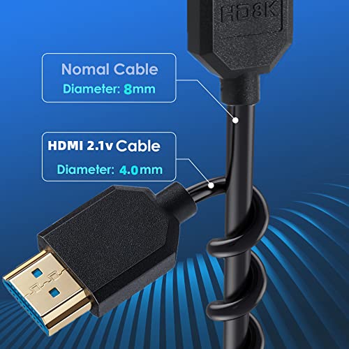 Кабел Qaoquda 8K HDMI, 4FT Coiled HDMI 2.1 машки до машки кабел за спирален екстендер со агол од 90 степени, поддржува 48gbps