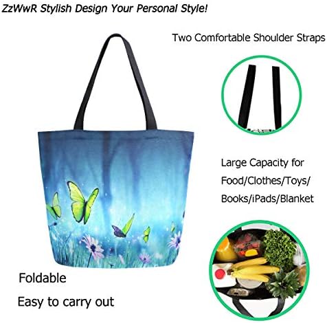 ZZWWR Прекрасна магија шума пеперутка цвеќиња печати дополнително големо платно рамо тота со врвна торба за складирање за салата