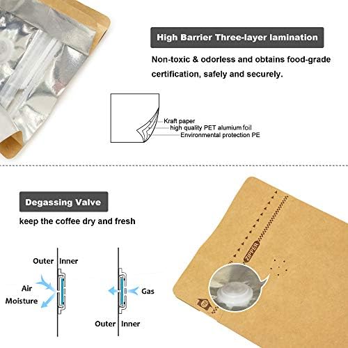 Природни торбички за кафе Крафт, заштитена торба за кафе со вентил, патент за влечење на рамно дно