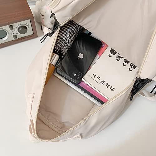 GAXOS Cute Aesthetic Backpack for School Middle Student Travel Бел Ранец Тинејџери Девојки Мечка Пин Книга Кеси