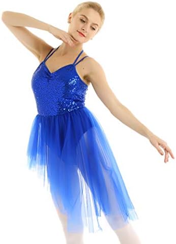 Leageforeverенски девојки sequins halter ballet леотарски фустан лирски танц неправилни фустани