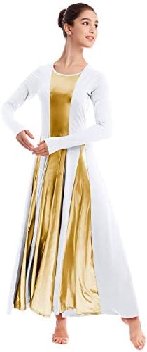 Ибаком женски литургиски пофалби лирски танц фустан лабава се вклопува во целосна должина долга ракав металик богослужба балет